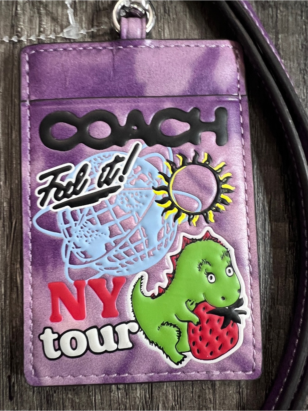COACH Purple Lanyard ID Holder NY Tour Patch